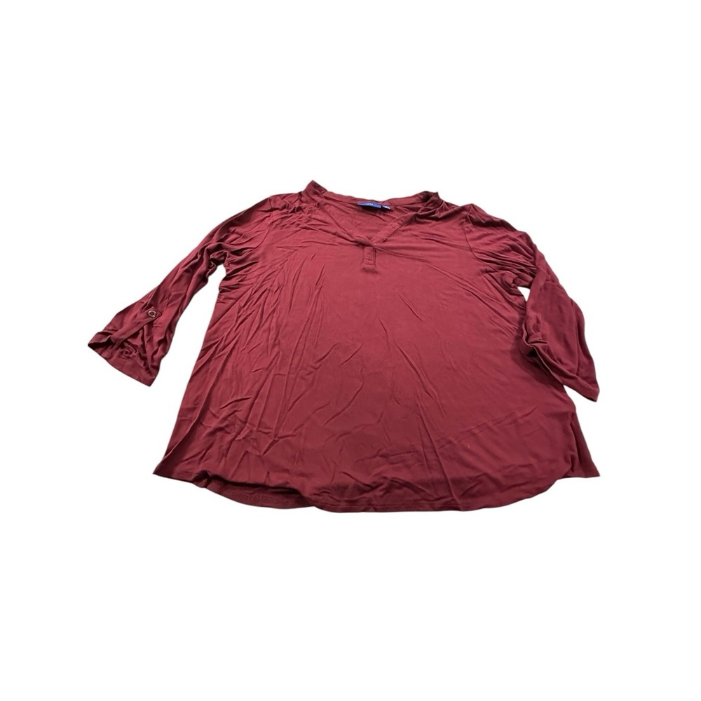 Apt 9 Top Womens Size XL Mid Sleeve Burgundy Relaxed Fit Shirt Blouse EUC